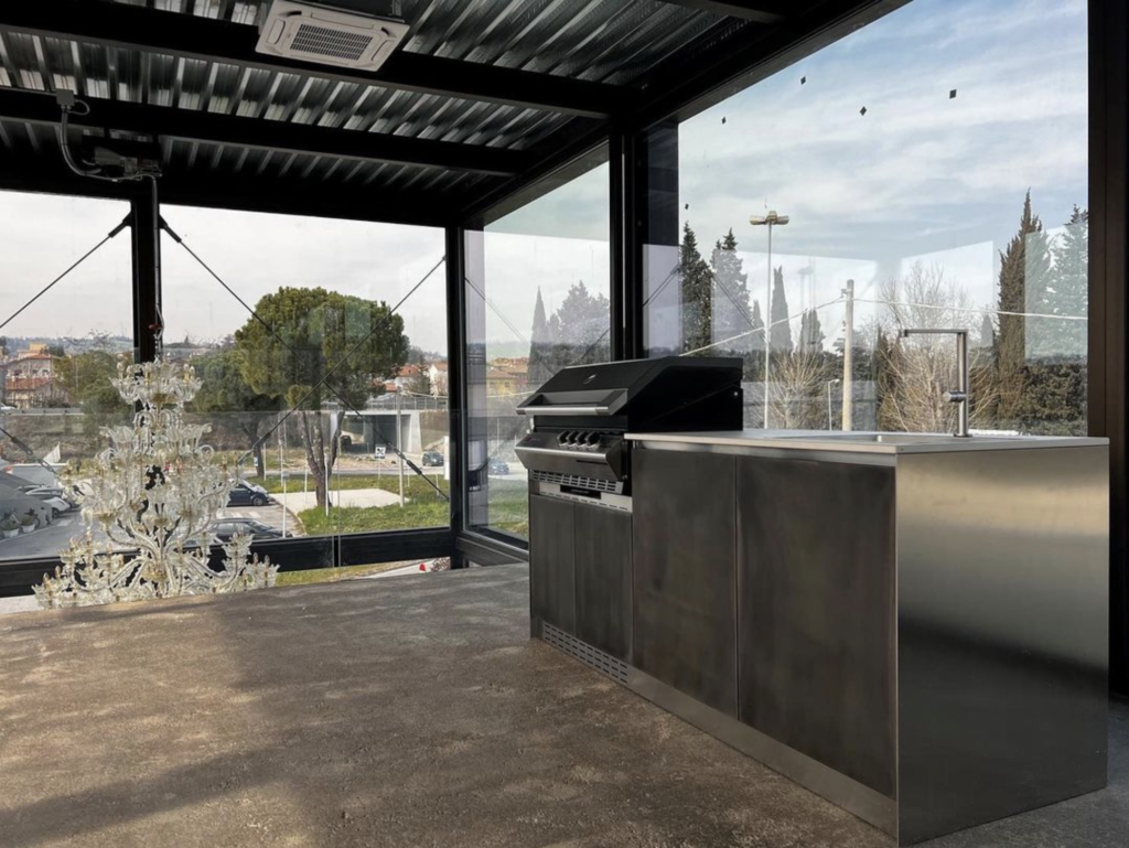 An ultra modern designer outdoor kitchen